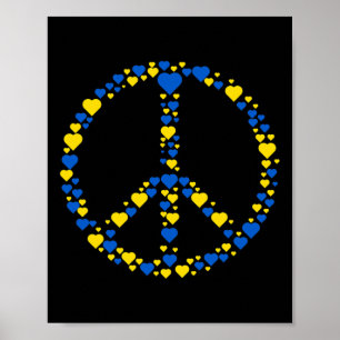 Poster Signe de paix en Ukraine Cœurs bleus et jaunes Sou