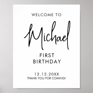 Poster Signe de premier anniversaire écriture manuscrite