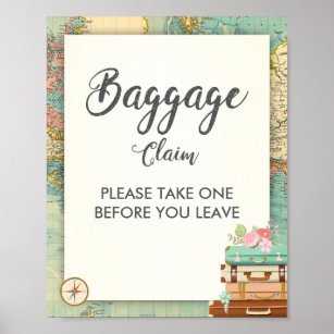 Poster Signe de réclamation de bagages Douche de voyage M