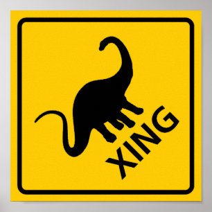 Poster Signe de route de croisement de dinosaure