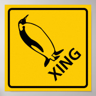 Poster Signe de route de croisement de pingouin