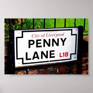 Poster Signe de ruelle de penny, ville de Liverpool,