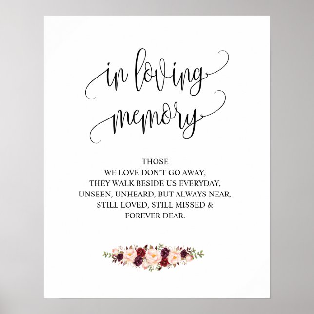 Poster Signe de table de mémorial de mariage en souvenir  (Devant)