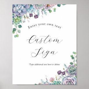Poster Signe de texte personnalisé Succulent et vert