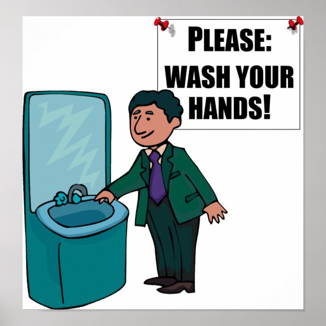 Poster Signe de toilettes S'il vous plaît laver les mains (Devant)