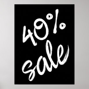 Poster Signe de vente 40%, 18x24 Vente noir et blanc