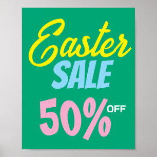Poster Signe de vente de Pâques, 50% de réduction de vent