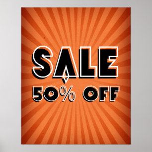 Poster Signe de vente, Rétro 50% de réduction de vente Si