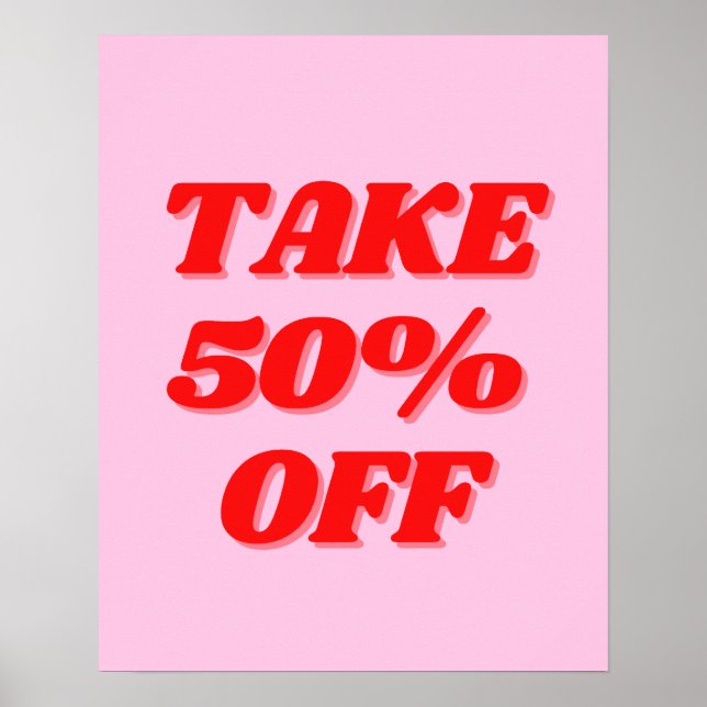 Poster Signe de vente rose, 50% de réduction sur la vente (Devant)