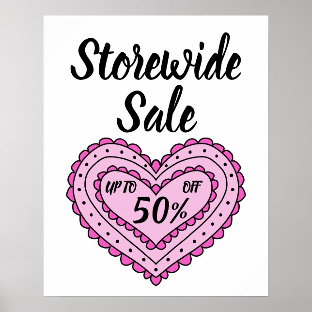 Poster Signe de vente rose, Vente Saint-Valentin, Boutiqu (Devant)