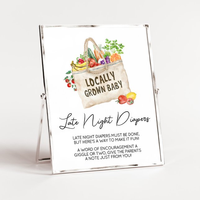 Poster Signe des Diapeurs de nuit du Baby shower cultivé  (Farmers Locally Grown Baby Shower Sign)