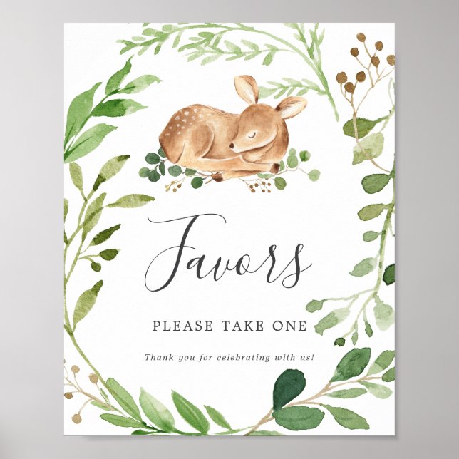 Poster Signe des faveurs du Baby shower des cerfs (Devant)
