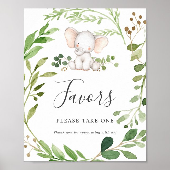 Poster Signe des Faveurs du Baby shower éléphant (Devant)