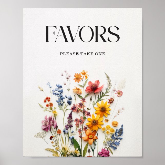 Poster Signe des faveurs du Baby shower Fleur sauvage en  (Devant)