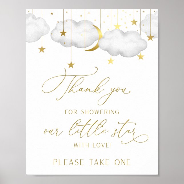 Poster Signe des faveurs du baby shower, Lune et étoiles  (Devant)
