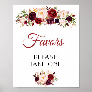 Poster signe des faveurs florales bordeaux et rousses