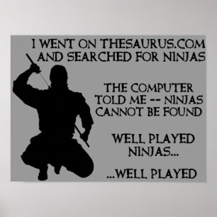 Poster Signe drôle d'affiche de Ninjas Ninja de thésaurus