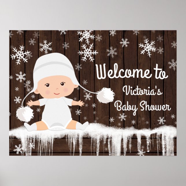 Poster SIGNE DU Baby shower D'Hiver Snowflake (Devant)