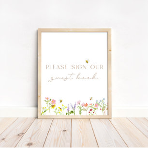 Poster SIGNE DU LIVRE D'HÔTE Floral Bumblebee fleur sauva