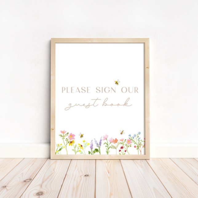 Poster SIGNE DU LIVRE D'HÔTE Floral Bumblebee fleur sauva (Coordinate this guest book sign with our matching baby shower guest book!)