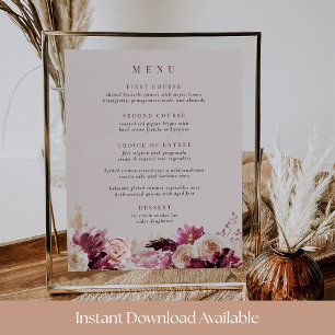Poster Signe du menu floral Blush et Bourgogne