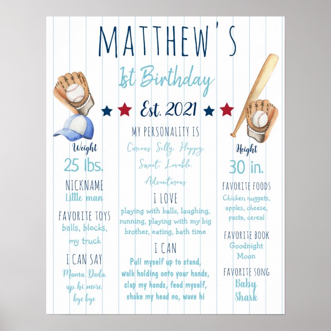 Poster SIGNE DU PREMIER ANNIVERSAIRE DE BASEball (Devant)