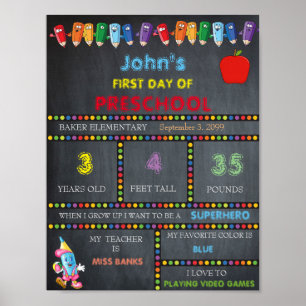 POSTER SIGNE DU PREMIER JOUR DE LA PRÉSCOLARITÉ GARÇON, P