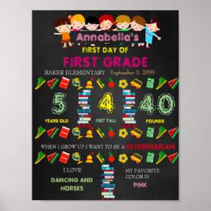 Poster SIGNE DU PREMIER JOUR FILLE, noir & couleurs