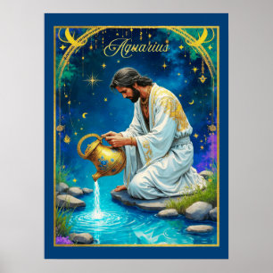 Poster Signe du zodiaque Verseau sous un ciel étoilé