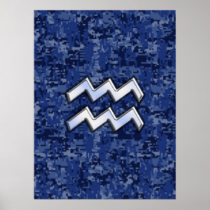 Poster Signe du zodiaque Verseau sur camouflage numérique