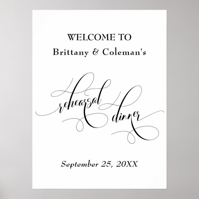 Poster Signe élégant de bienvenue au dîner de répétition (Devant)