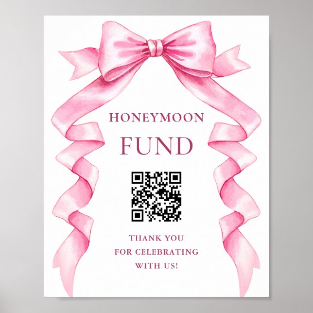 Poster SIGNE Élégant Mariage Pink Bow Lune de miel (Devant)