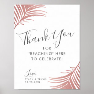 Poster SIGNE Feuille rose Merci or rose Palm