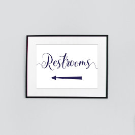 Poster Signe Flèche gauche direction des toilettes bleu m