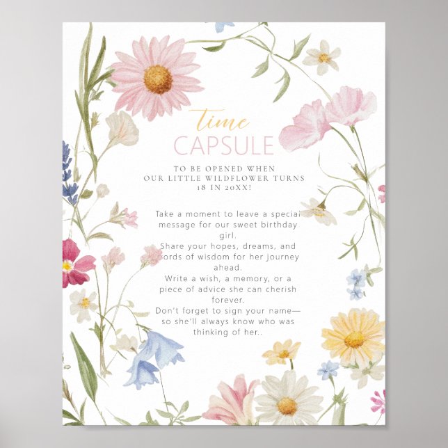 Poster Signe fleur sauvage fille 1er anniversaire heure C (Devant)
