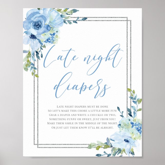 Poster Signe floral bleu argent boho tard la nuit couches (Devant)