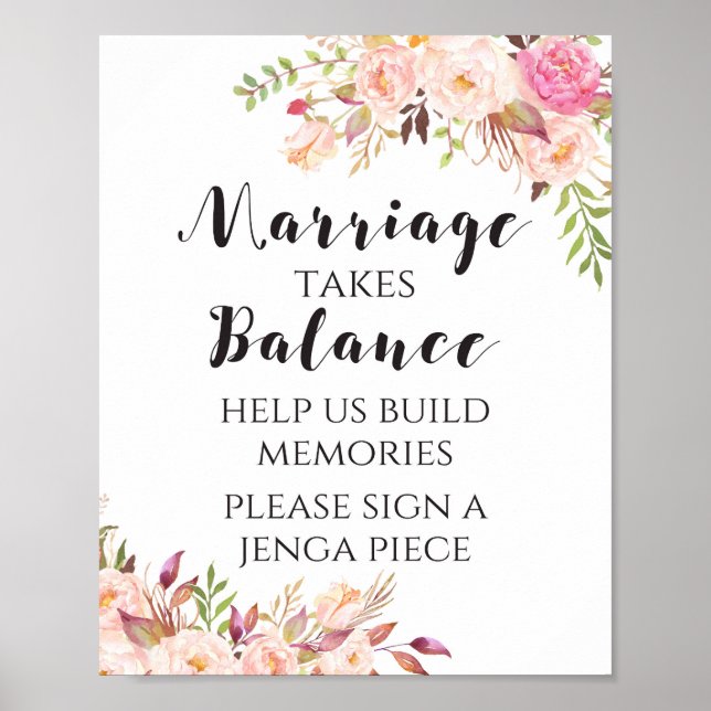 Poster Signe floral Boho Mariage demande équilibre (Devant)