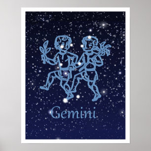Poster Signe Gemini Constellation et Zodiaque avec étoile