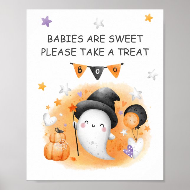 Poster SIGNE Halloween Baby shower Little Boo Favoriser (Devant)