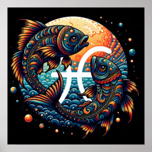 Poster SIGNE Horoscope Astrologique Poissons Zodiac