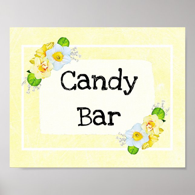 Poster SIGNE mariage Barre de bonbons Jaune Floral (Devant)