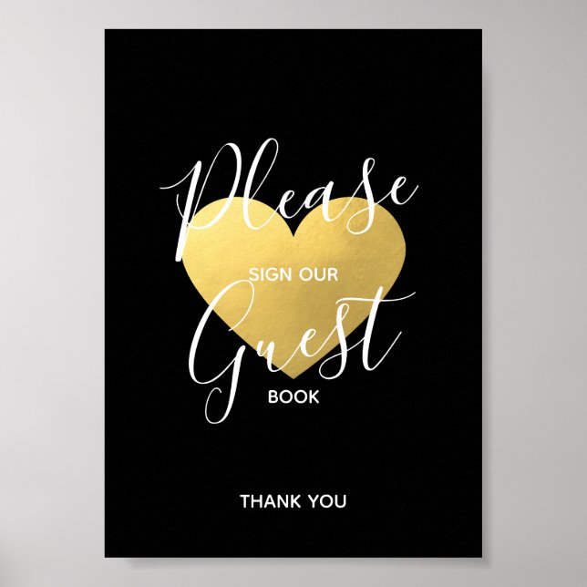 Poster SIGNE mariage Black Gold Heart | SIGN GUEST BOOK (Devant)