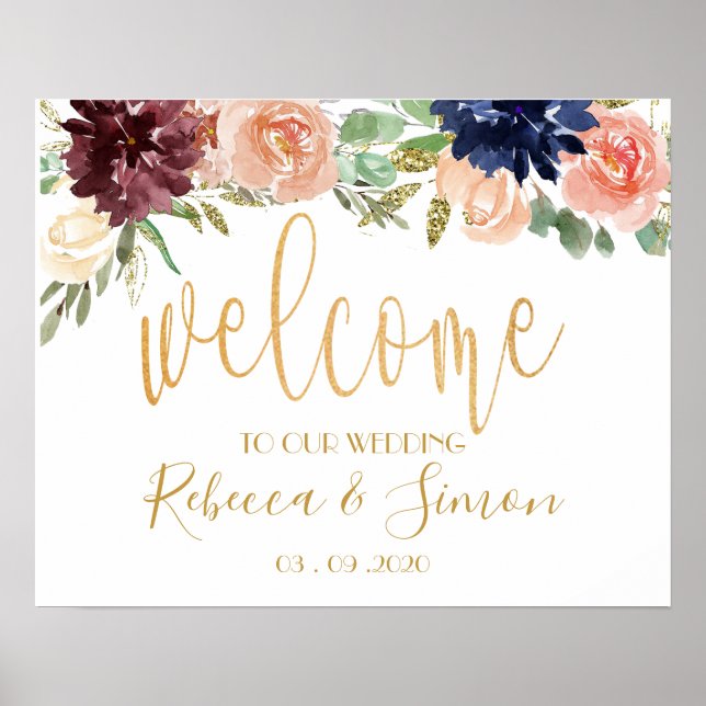 Poster SIGNE Mariage D'ACCUEIL Floral Bourgogne (Devant)
