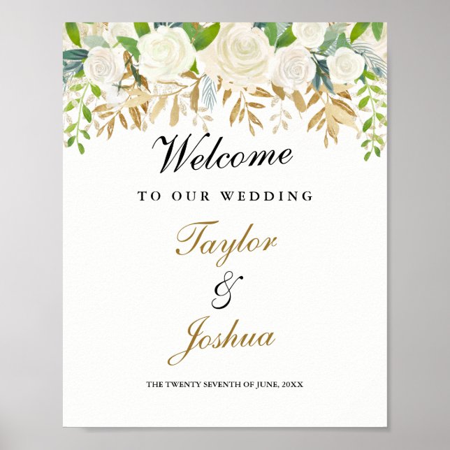 Poster SIGNE Mariage D'ACCUEIL OR FEUILLE D'Aquarelle (Devant)