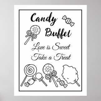 Poster SIGNE Mariage de buffet de bonbons noir et blanc
