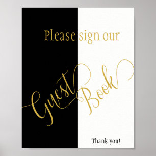 Poster Signe mariage de l'écriture d'or à bande noire et