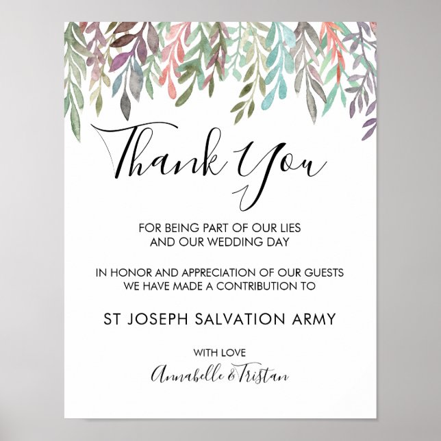 Poster Signe mariage - Donation Aquarelle éco-signe vert (Devant)