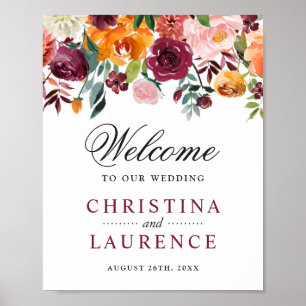 Poster SIGNE MARIAGE Fleurs orange rose bordeaux
