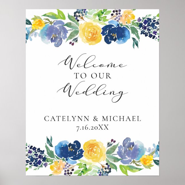 Poster SIGNE Mariage floral brillant jaune et violet de l (Devant)