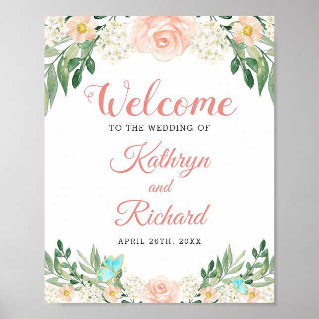 Poster Signe Mariage floral de la pêche à l'aquarelle de  (Devant)